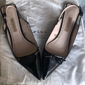 Zara sling back patent leather flats silver1”heels